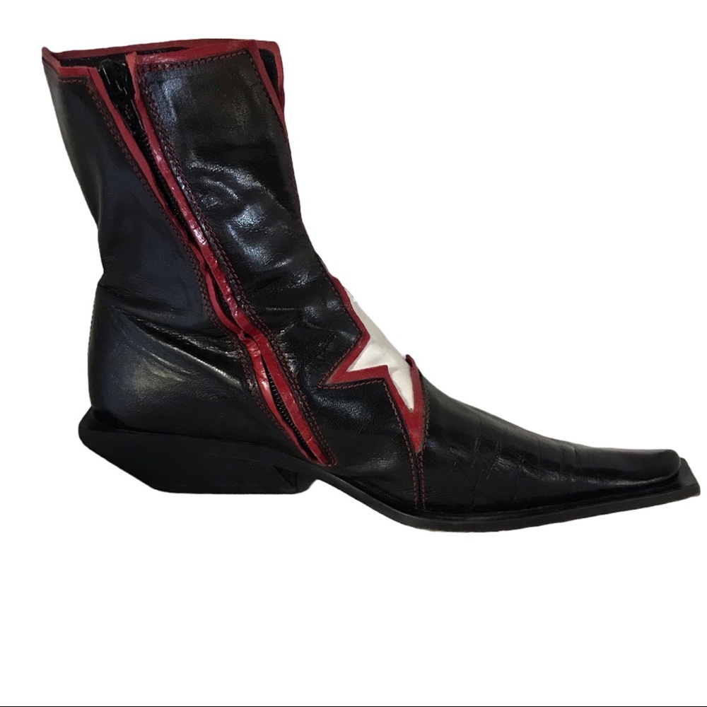 GOFFREDO FANTINI MATERIA PRIMA BLACK, RED AND WHITE STAR DESIGN BOOTS (36) - Picture 6 of 13